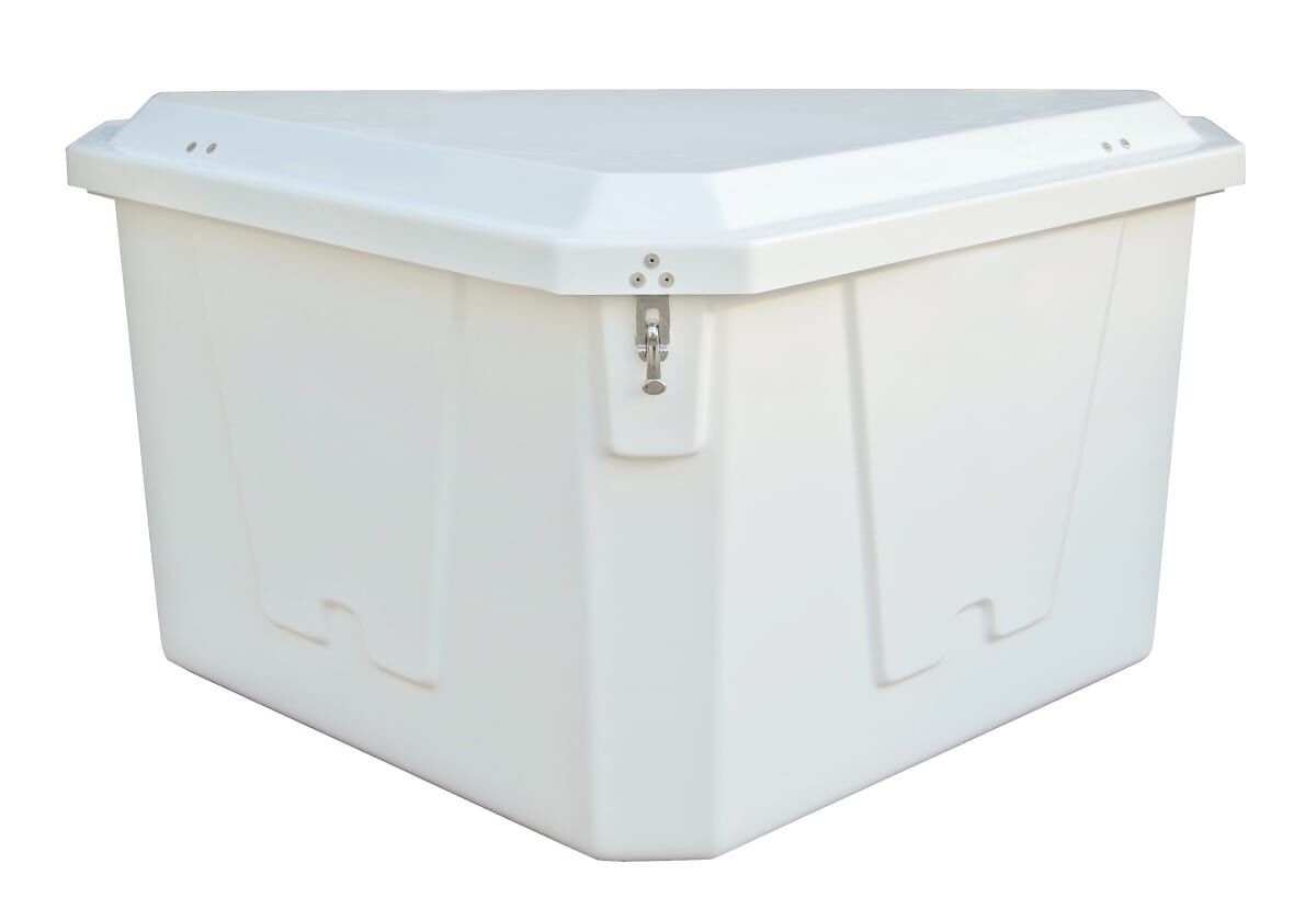 Taylor Made Stow N’ Go Corner Fiberglass Dock Box (27"H x 54"W x 33"D), White #83561