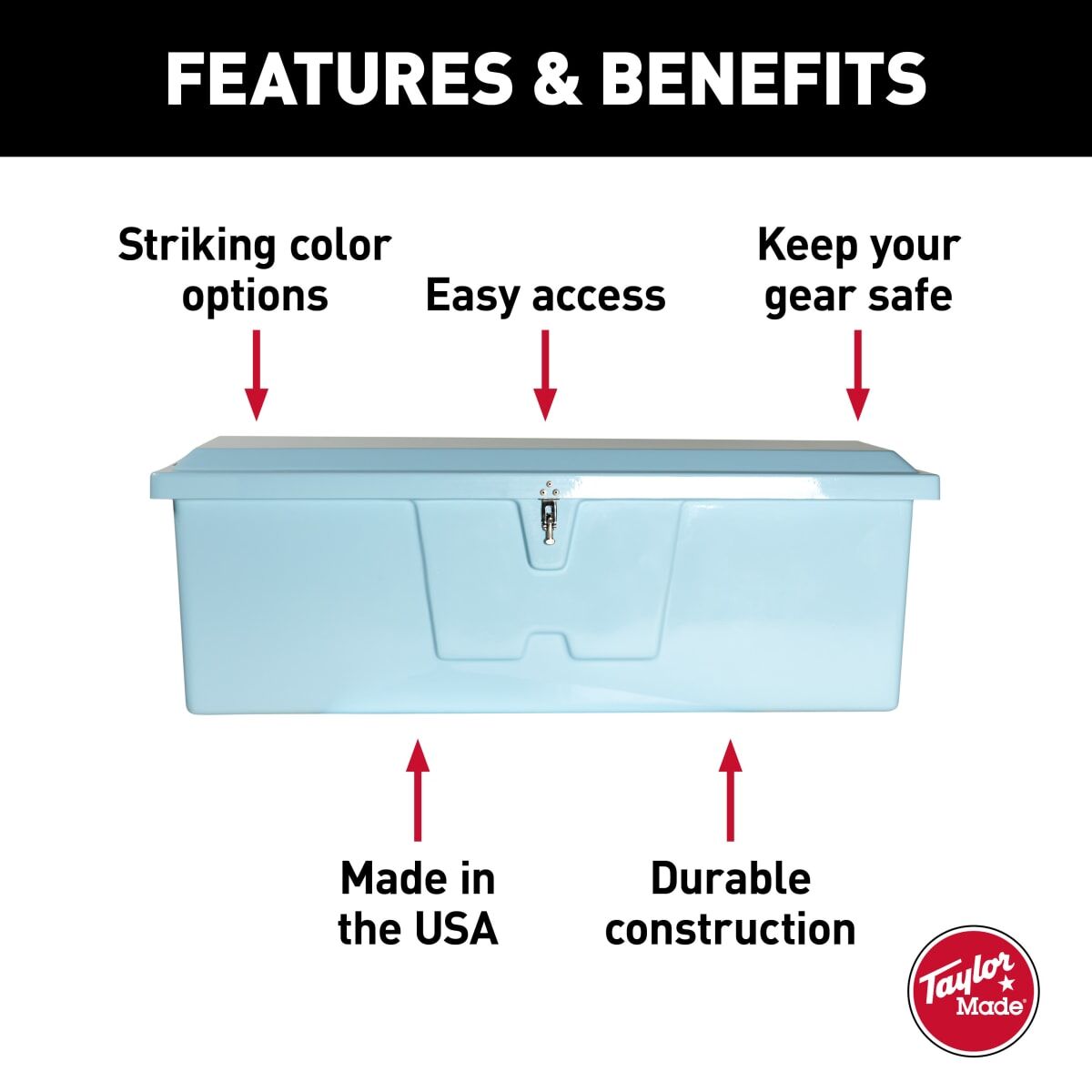 Coffre de quai en fibre de verre Taylor Made Stow N’ Go Standard, moyen (24"H x 72"W x 23"D), bleu glacier #83552IB